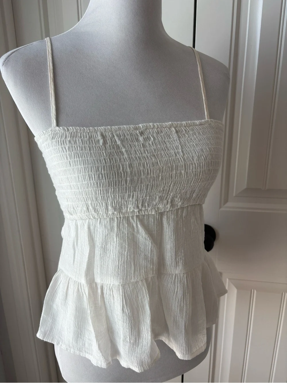 Timing Cream Smocked Ruffle Tank Top - Picture 1 of 5